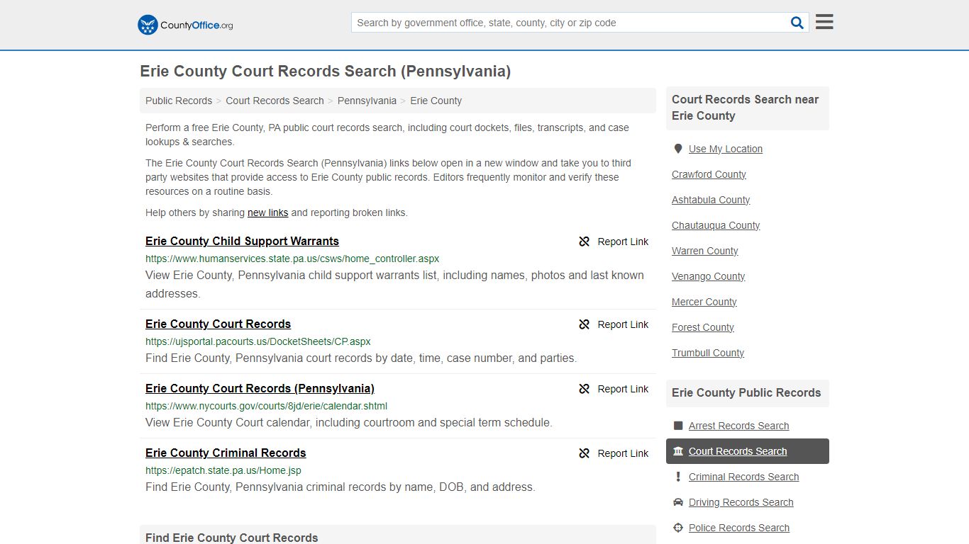 Erie County Court Records Search (Pennsylvania) - County Office